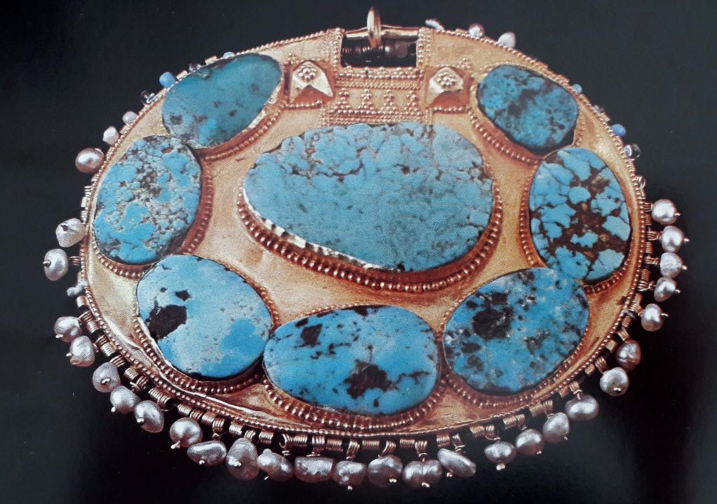 saudi arabesque - brass bedouin pendant with pearls