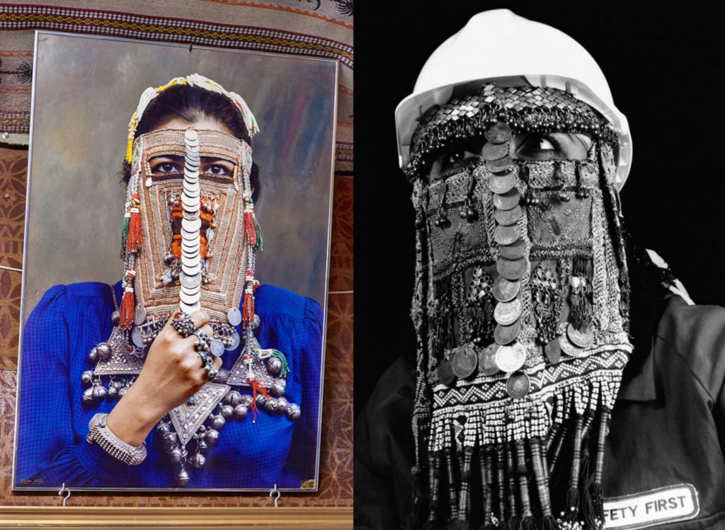 saudi arabesque - harb tribe woman in face mask modern