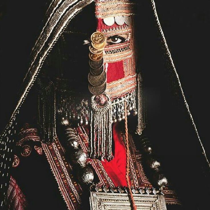 saudi arabesque - harb tribe woman in face mask