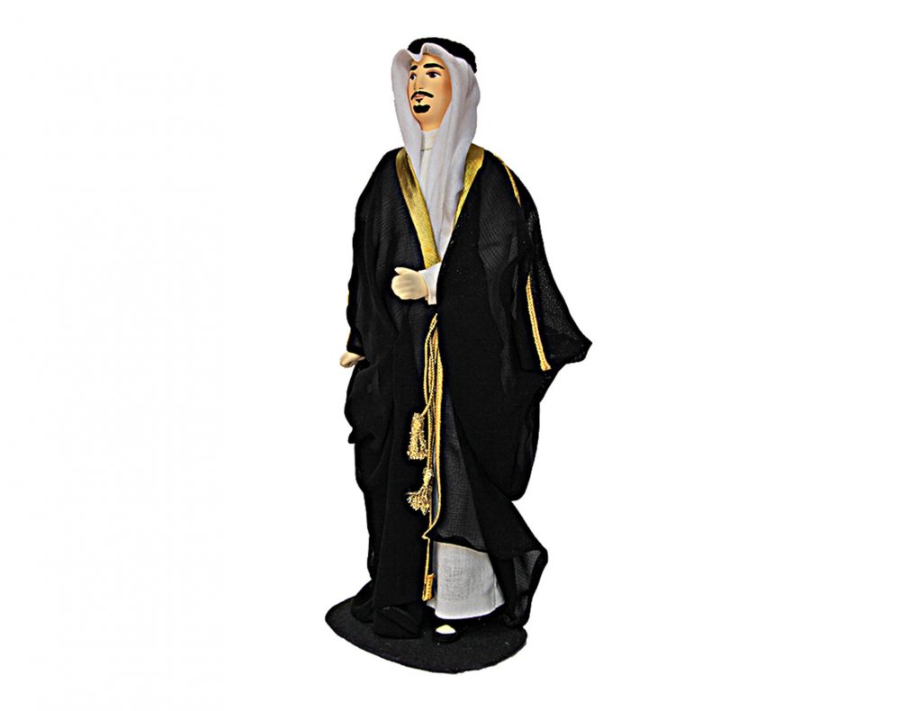 Porcelain Souvenir Doll in Traditional Formal Male Saudi Arabian Attire front side