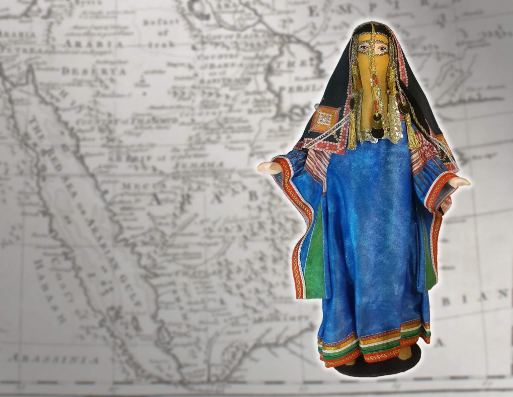 Porcelain Souvenir Doll in Traditional Women’s Dress of the Harb Tribe map